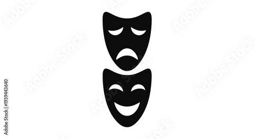 Two theatrical masks stacked representing comedy and tragedy silhouette