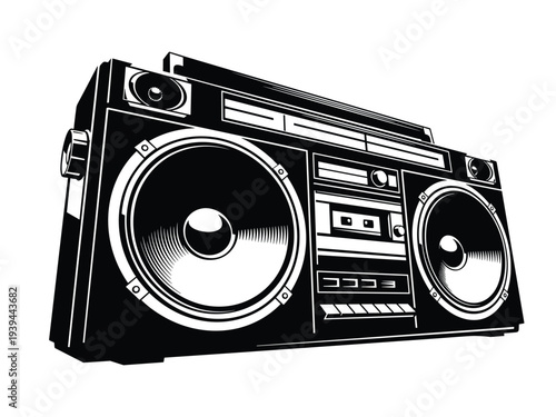 Retro boombox portable stereo radio cassette player vintage music device vector