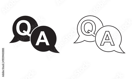 Question and Answer Chat Bubble Icon. Chat bubble icons with Q and A letters representing question and answer, FAQ support, help center, and online communication concept.