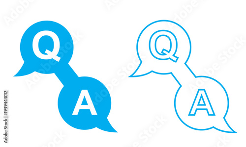Question and Answer Chat Bubble Icon. Chat bubble icons with Q and A letters representing question and answer, FAQ support, help center, and online communication concept.