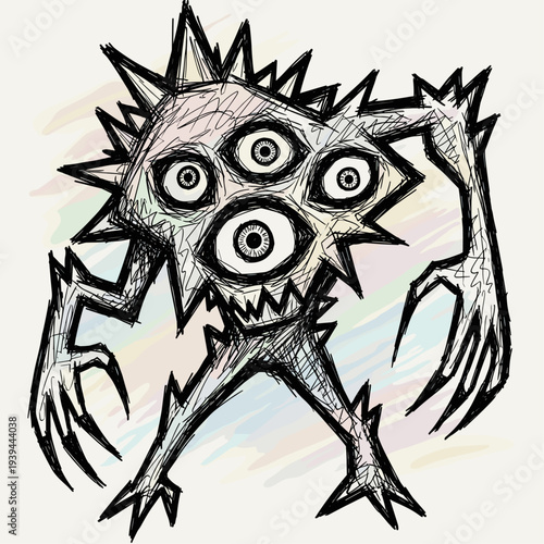 Sketch of a Monster with Multiple Eyes.