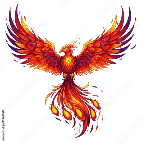 Phoenix Soars with Fiery Wings in Mythical Art Design