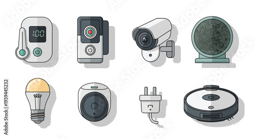 Smart Home Devices Icons IoT Technology Automation Security Gadgets.