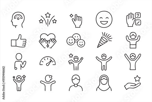 Motivation And Achievement Icon Set With Smiles Thumbs Up Rewards And Positive Emotion Symbols