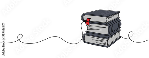 Stack of books with bookmark resting on white background. no editable stroke