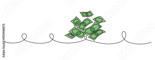 Pile of dollar bills floating over simple white background. no editable stroke