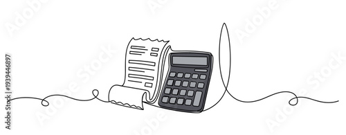 Calculator printing receipt on white minimal background. no editable stroke