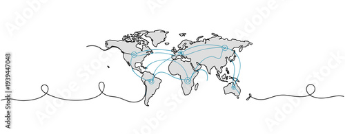 World map displaying network connections across continents. no editable stroke