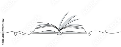 Open book pages fanning on continuous line background. no editable stroke