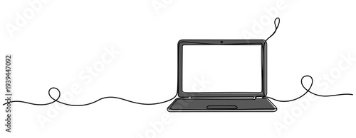 Laptop connected with cable on minimal white background. no editable stroke