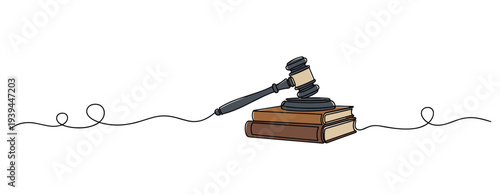 Judge gavel resting on law books in minimal background. no editable stroke