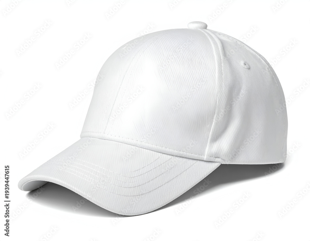 Fototapeta premium A blank, white baseball cap on a white background