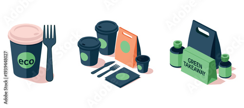 Eco friendly takeaway packaging and reusable utensils set