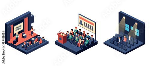 Conference attendees listening to presentations in small venues