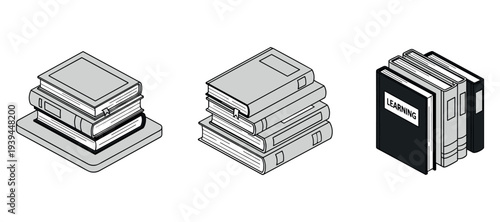 Stacked books and learning materials arranged on flat surface