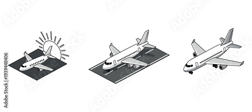 Small passenger airplane landing and taxiing on runway