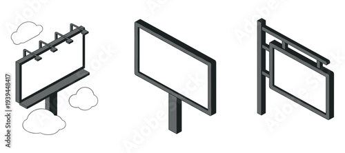 Billboard signs mounted and suspended on white background