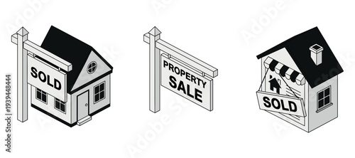 Residential houses marked sold with property sale signs