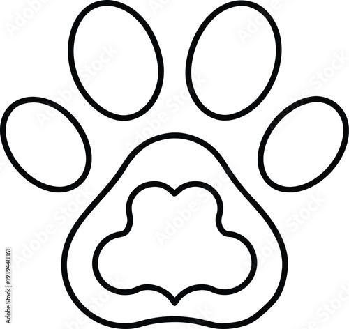 Minimal animal paw print outline icon pet foot print line art symbol
