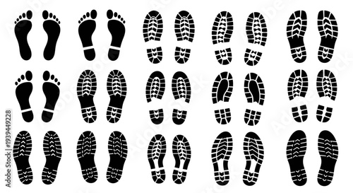 Footprints and Shoe Prints Collection: Diverse Set of Sole Impressions