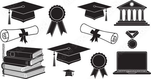 Graduation icons and symbols for education and academic success