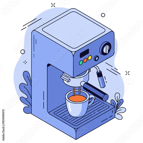 Modern coffee machine pouring espresso into cup