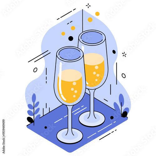 Two champagne glasses in modern abstract style illustration