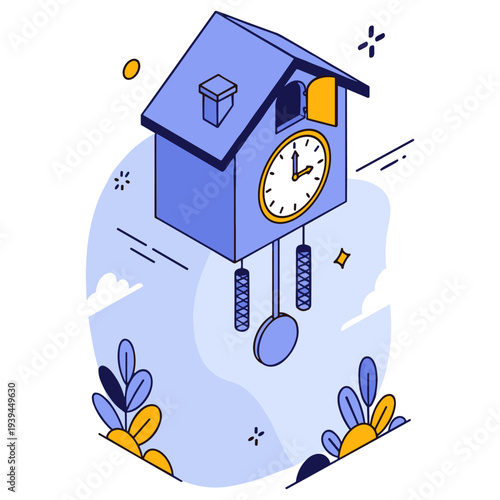 Charming cuckoo clock with pendulum in stylish vector art design