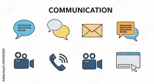Collection of Communication Icons and Symbols.