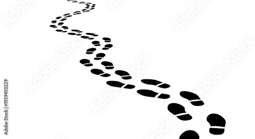 Footprints Trail on White Background, Representing Journey and Progress