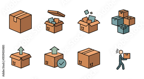 Cardboard Box Icons Shipping Delivery Logistics  Storage Concepts.