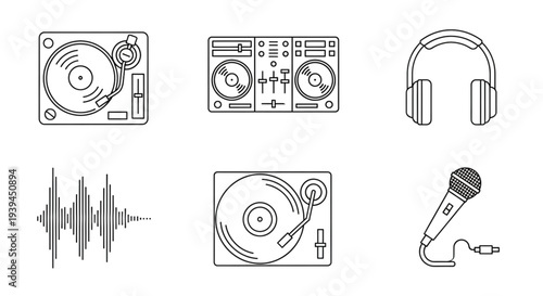 DJ Equipment and Audio Icons for Music Production, Events, and Digital Media Marketing
