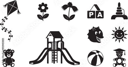 Childhood icons and symbols for kids and education purposes