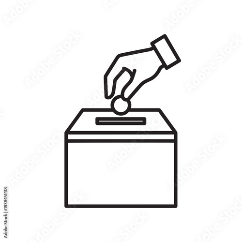 Donation and Charity Box Icon with Hand Putting Coin.