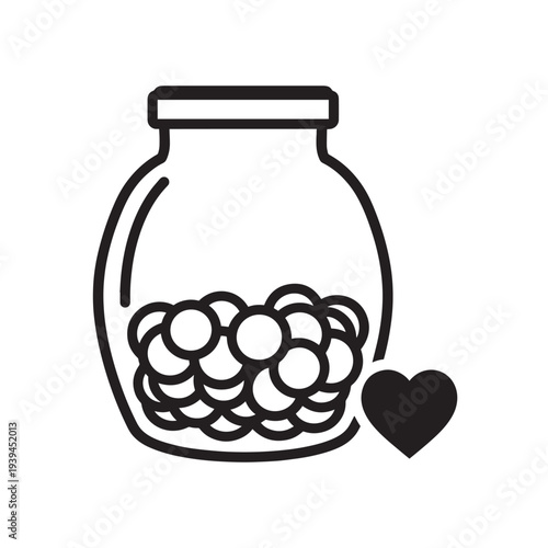 Charity Donation Jar with Hearts Line Art Illustration