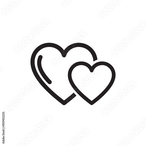 Two Hearts Linked Love Icon Vector Black Line Art