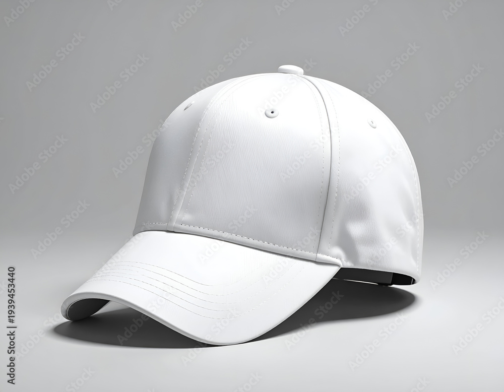 Fototapeta premium A clean, white baseball cap on a plain, neutral background