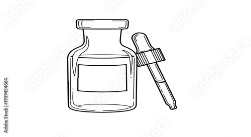 Natural Herbal Essential Oil Bottle with Dropper - Minimalist Line Art Vector Illustration