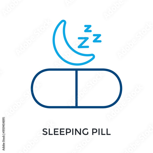 Sleeping Pill Icon Outline Color Style. Vector Illustration For Graphic Design