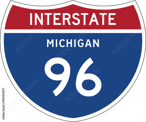Interstate 96 Michigan I-96 US Interstate Highway Route Shield Badge Vector