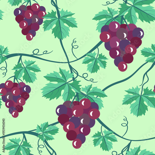 Vector - grape berries with leaves seamless pattern.
