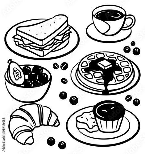 Breakfast brunch collage icon