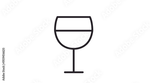 Simple black line wine glass icon, minimalist alcohol beverage vector symbol isolated on white background, wine drink and restaurant bar concept.