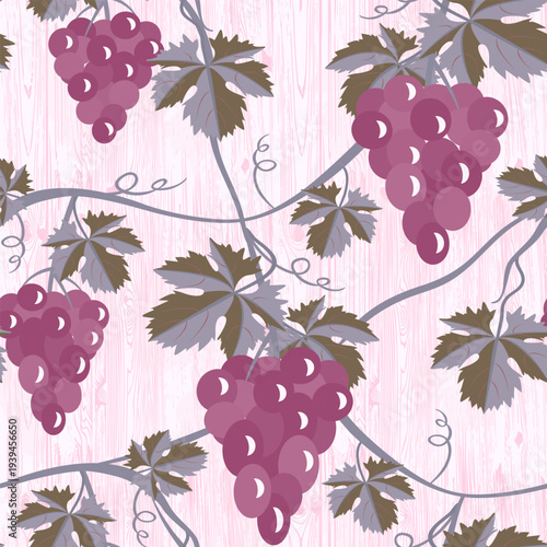 Vector - grape berries with leaves seamless pattern.