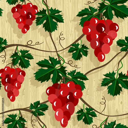 Vector - grape berries with leaves seamless pattern.