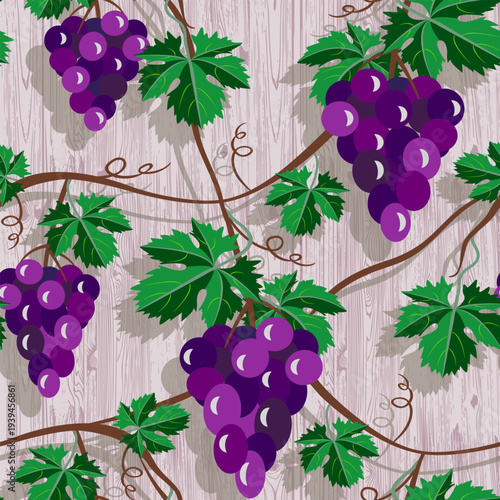 Vector - grape berries with leaves seamless pattern.