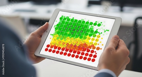 Business professional analyzing stock market data on digital tablet with financial chart and candlestick graph