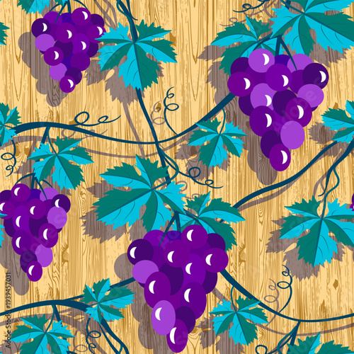 Vector - grape berries with leaves seamless pattern.