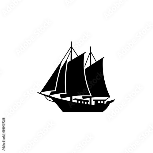 Traditional Indonesian Pinisi Schooner Ship Vector Icon
