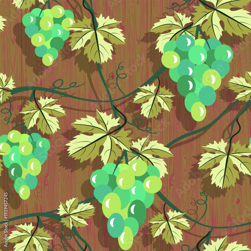 Vector - grape berries with leaves seamless pattern.